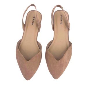NEW WITH SMALL FLAW Torrid Blush Vegan Suede Pointed Toe Mules Back Strap Sz 12